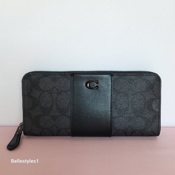 COACH Boxed Slim Accordion Signature Canvas & Leather Wallet w Back-slip pocket⭐ - Picture 2 of 16
